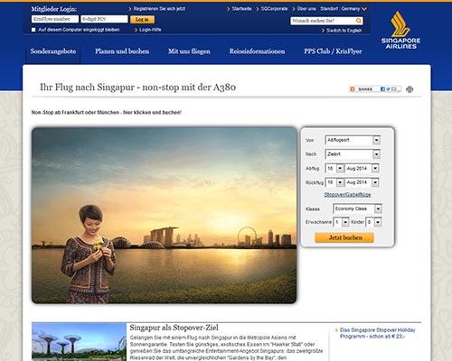 Online-Shop vonSingapore Airlines